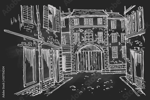 Vector sketch of street scene in Rome, Italy.