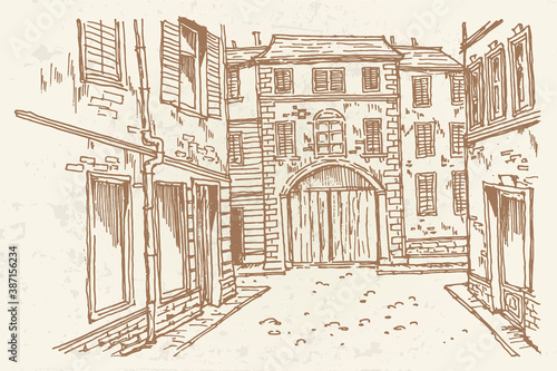 Vector sketch of street scene in Rome, Italy.