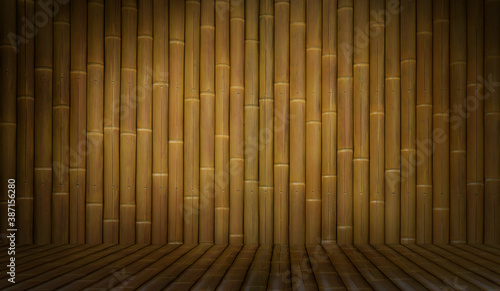 Old wooden bamboo room, background for montage or product presentation.