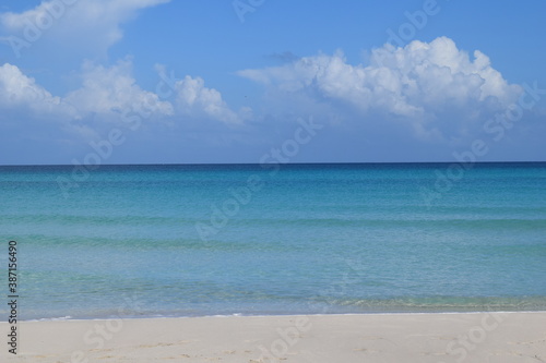 Exotic tropical beach white sand beautiful sea relax time in Cuba, Caribbean