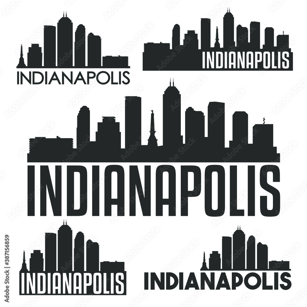 Indianapolis Indiana USA Flat Icon Skyline Silhouette Design. City Vector Art Famous Buildings Color Set.