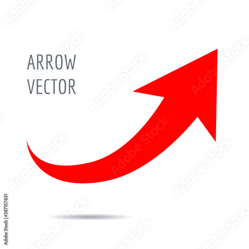 Red arrow up symbol, in flat vector style, isolated on white