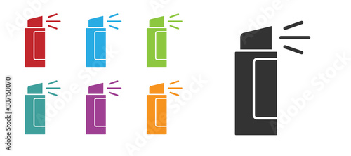 Black Pepper spray icon isolated on white background. OC gas. Capsicum self defense aerosol. Set icons colorful. Vector.