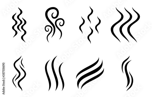 Aromas vaporize icons isolated on white background. Smells line icon set, hot aroma, stink or cooking steam symbols, smelling or vapor, smoking or odors signs. Vector illustration photo