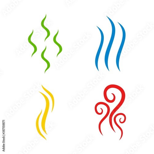 Aromas vaporize colorful icons isolated on white background. Smells line icon set, hot aroma, stink or cooking steam symbols, smelling or vapor, smoking or odors signs. Vector illustration