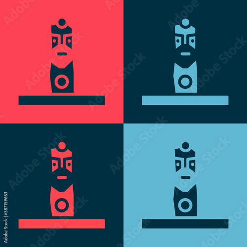 Pop art Slavic pagan idol icon isolated on color background. Antique ritual wooden idol. Vector.