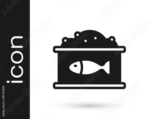 Black Tin can with caviar icon isolated on white background. Vector.