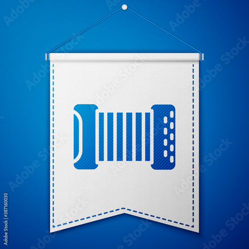 Blue Musical instrument accordion icon isolated on blue background. Classical bayan, harmonic. White pennant template. Vector.