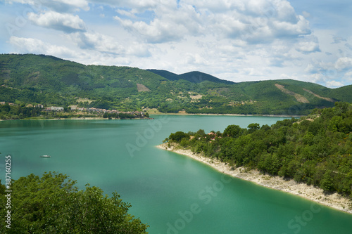 Lago di Turano (Turano lake) is beautiful turquoise artificial lake in Lazio Italy, an hour drive from Rome