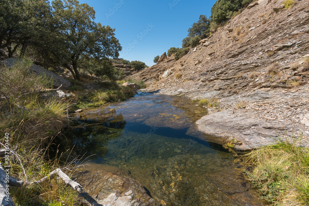 Water flowing down a ravine in the Sierra Nevada Water flowing down a ravine in the Sierra Nevada