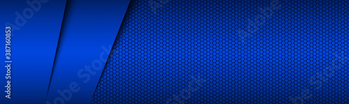 Blue modern material design header with hexagonal grid. Corporate template for your business. Vector abstract widescreen banner