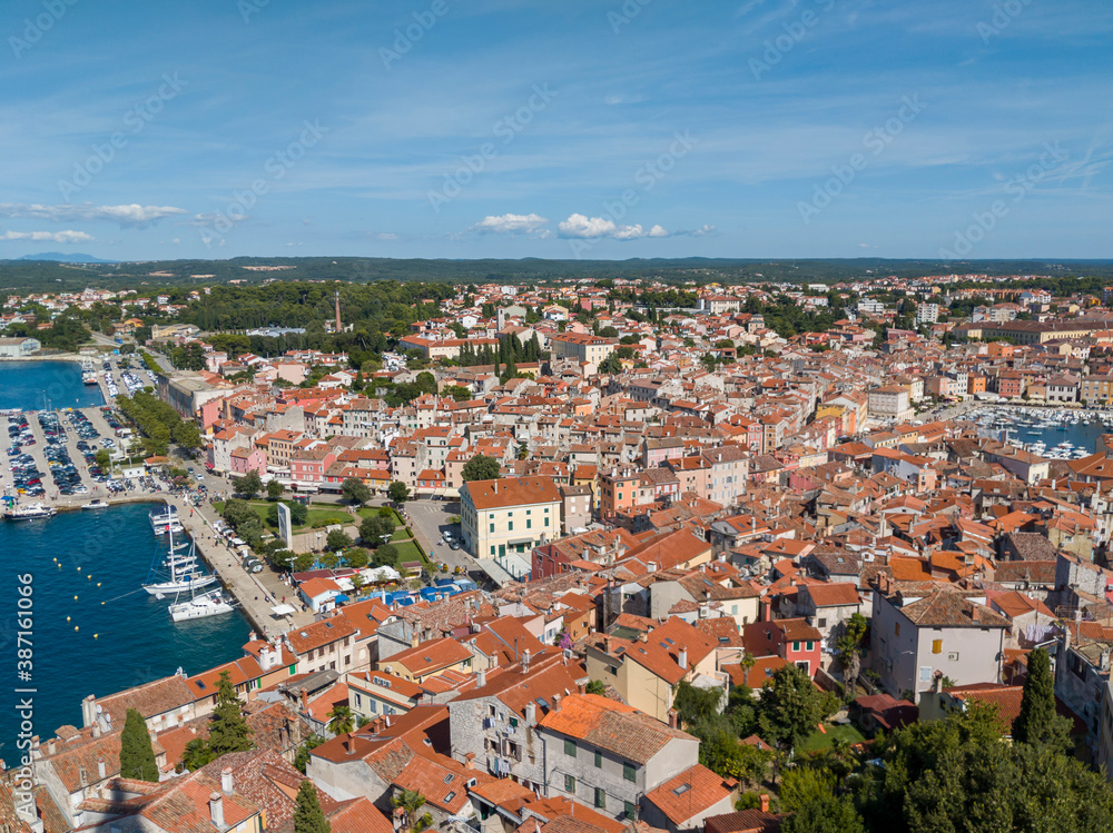 Aerial view of the Croatian town of Rovinj, on the coast of the Adriatic sea