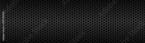 Dark geometric hexagonal header. Abstract black metallic texture. Modern creative banner. Vector illustration