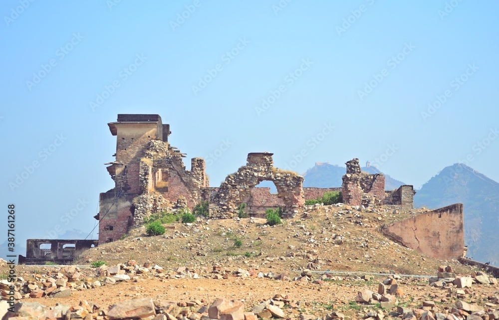 ruin complex of Amer Fort Unesco World Heritage Site Jaipur Rajasthan India