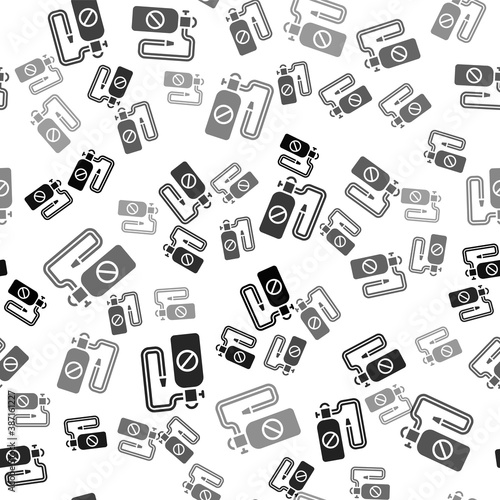 Black Pressure sprayer for extermination of insects icon isolated seamless pattern on white background. Pest control service. Disinfectant sprayer. Vector.
