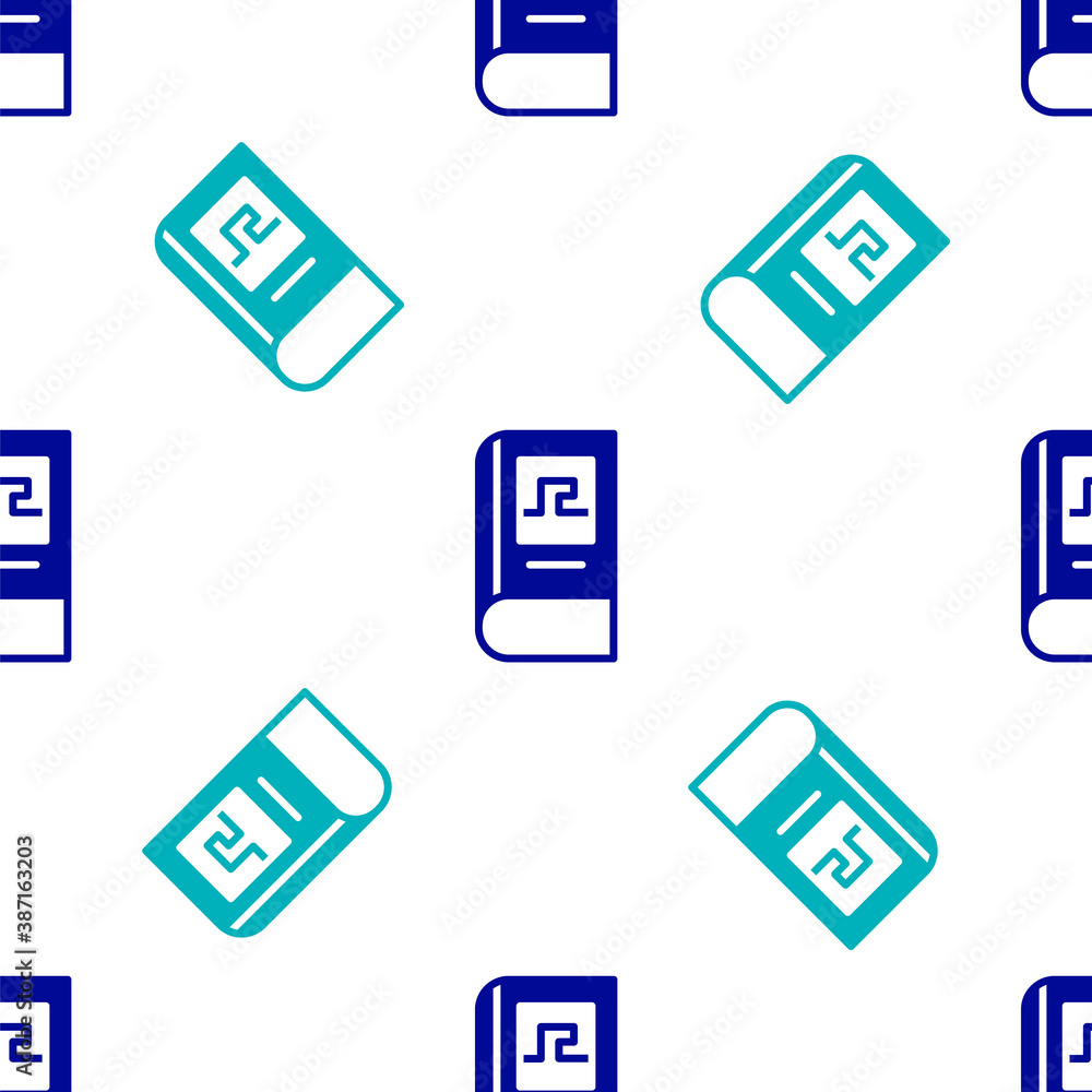 Blue Greek history book icon isolated seamless pattern on white background. Vector. Blue Greek history book icon isolated seamless pattern on white background. Vector.