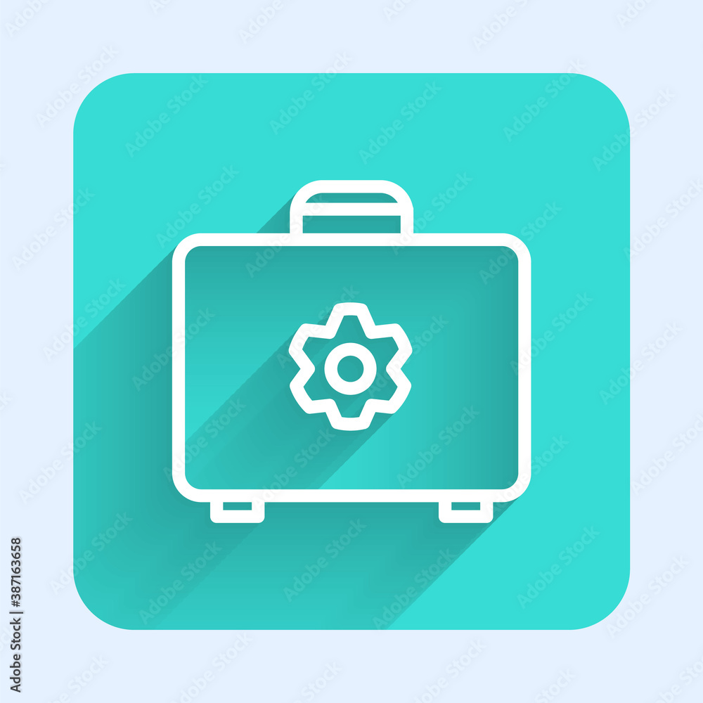 White line Toolbox icon isolated with long shadow. Tool box sign. Green square button. Vector Illustration. White line Toolbox icon isolated with long shadow. Tool box sign. Green square button. Vector Illustration.