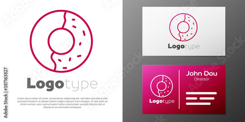 Logotype line Donut with sweet glaze icon isolated on white background. Logo design template element. Vector Illustration.
