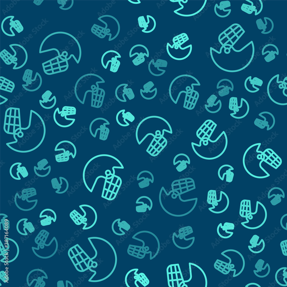 Green line American football helmet icon isolated seamless pattern on blue background. Vector Illustration. Green line American football helmet icon isolated seamless pattern on blue background. Vector Illustration.