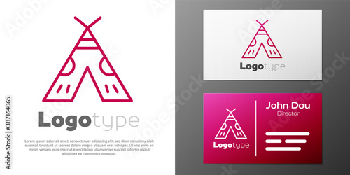 Logotype line Traditional indian teepee or wigwam icon isolated on white background. Indian tent. Logo design template element. Vector Illustration.