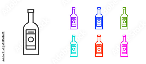 Black line Glass bottle of vodka icon isolated on white background. Set icons colorful. Vector Illustration.