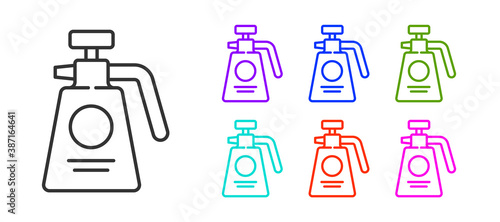 Black line Garden sprayer for water  fertilizer  chemicals icon isolated on white background. Set icons colorful. Vector Illustration.