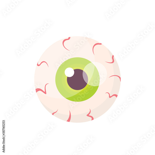 Creepy eyeball isolated on white background. green eyeball icon in flat style. Halloween concept. Vector stock
