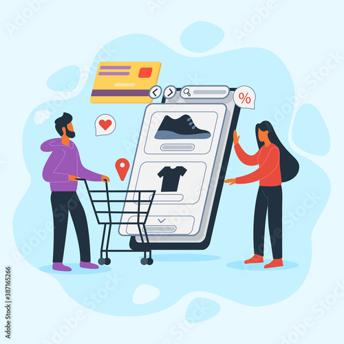 Online shopping from mobile , man doing shopping from online illustration concept