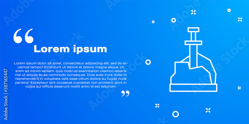 White line Sword in the stone icon isolated on blue background. Excalibur the sword in the stone from the Arthurian legends. Vector.