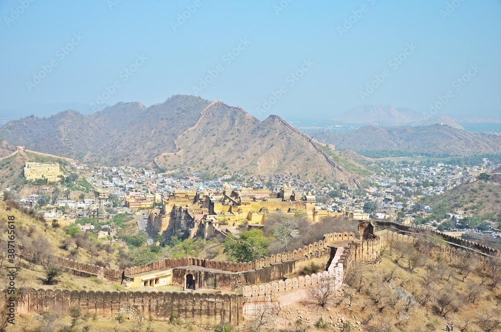 view from the top of Amer Fort Unesco World Heritage Site Jaipur Rajasthan India