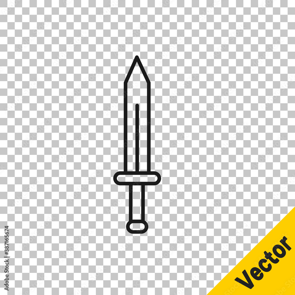 Black line Medieval sword icon isolated on transparent background. Medieval weapon. Vector. Black line Medieval sword icon isolated on transparent background. Medieval weapon. Vector.
