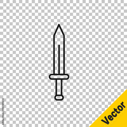 Black line Medieval sword icon isolated on transparent background. Medieval weapon. Vector.