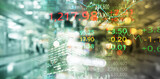 graph line of trade stock market and index number on glow blur city light banner business background