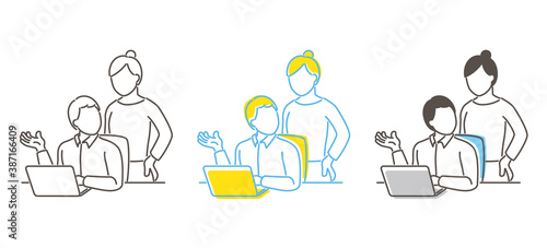 テレワーク中に会話をするイラスト