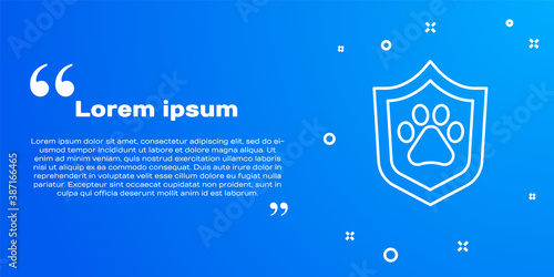 White line Animal health insurance icon isolated on blue background. Pet protection concept. Dog or cat paw print. Vector.