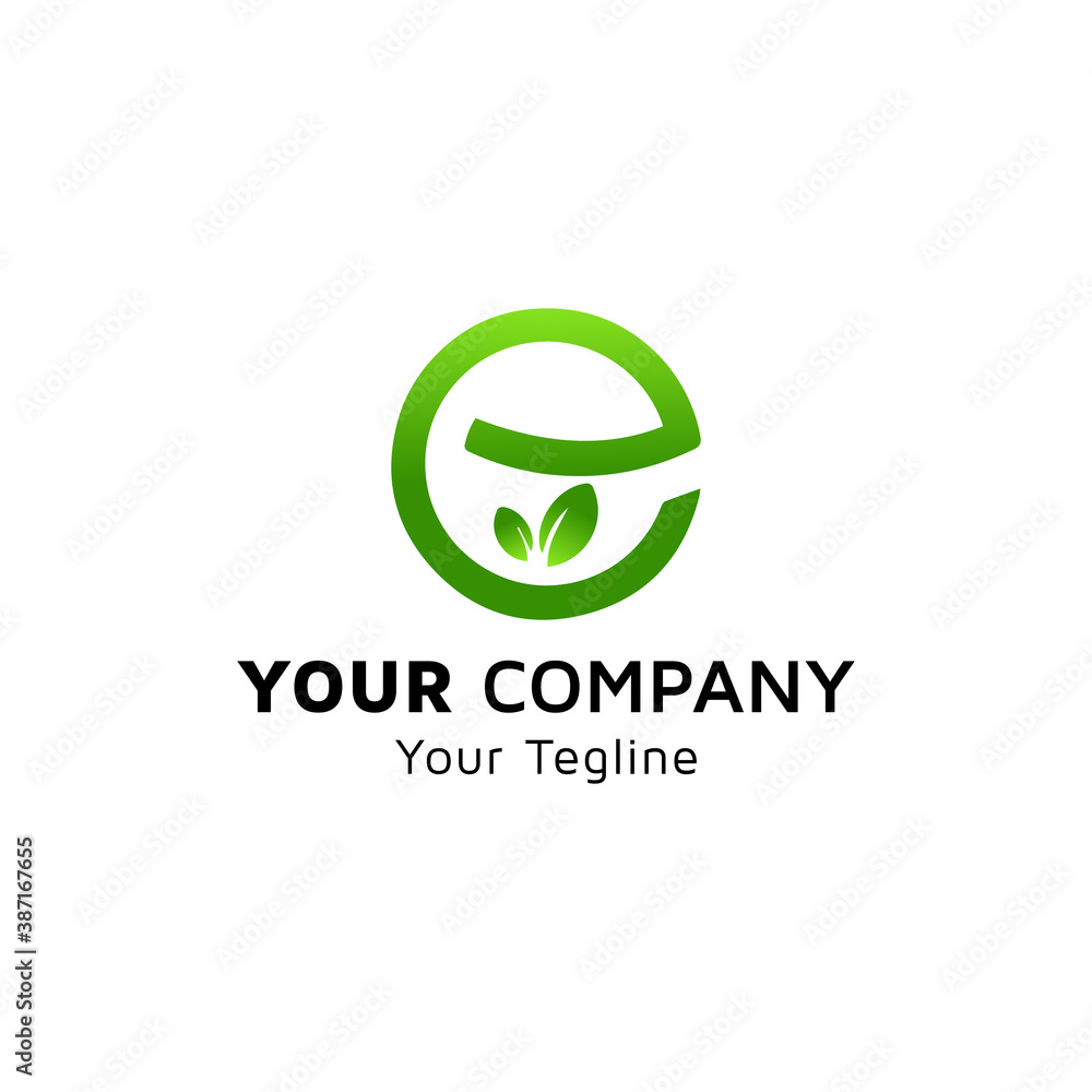 Natural E image with leaf, idea of logo design Natural E image with leaf, idea of logo design