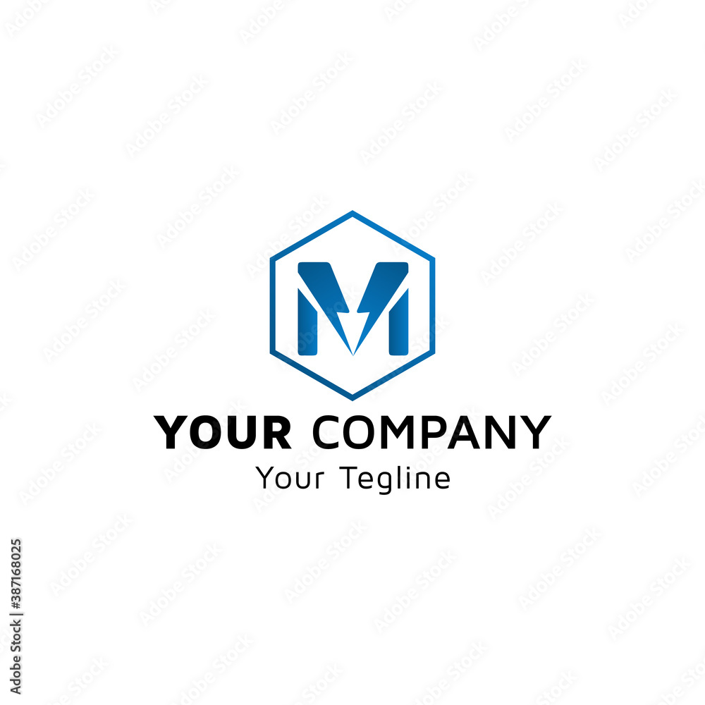 Letter M with electric icon, idea of logo design Letter M with electric icon, idea of logo design