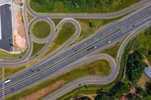 Aerial bird's eye view of the highways. 