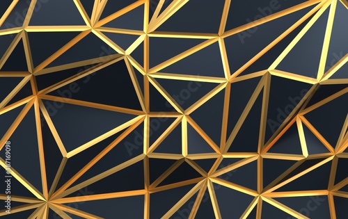 Background with triangular geometric shapes  pyramids in dark shades with gold accents