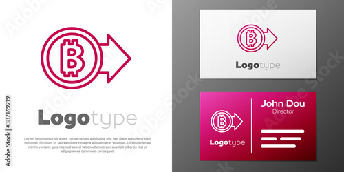 Logotype line Cryptocurrency coin Bitcoin icon isolated on white background. Physical bit coin. Blockchain based secure crypto currency. Logo design template element. Vector.