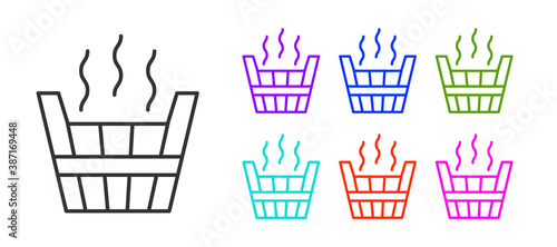 Black line Sauna bucket icon isolated on white background. Set icons colorful. Vector.