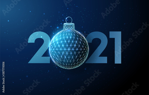 Abstract Happy 2021 New Year greeting card with Christmas ball