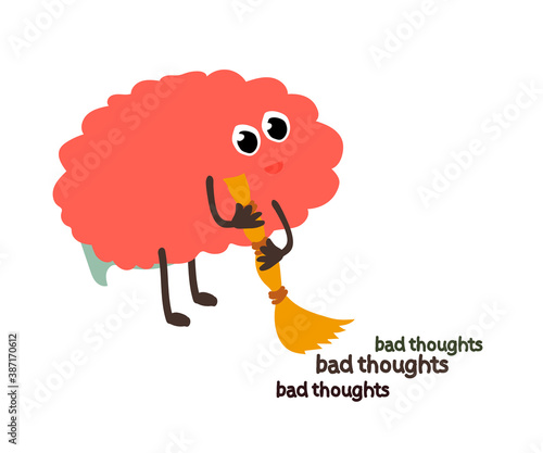The human brain gets rid of bad thoughts. Vector illustration.