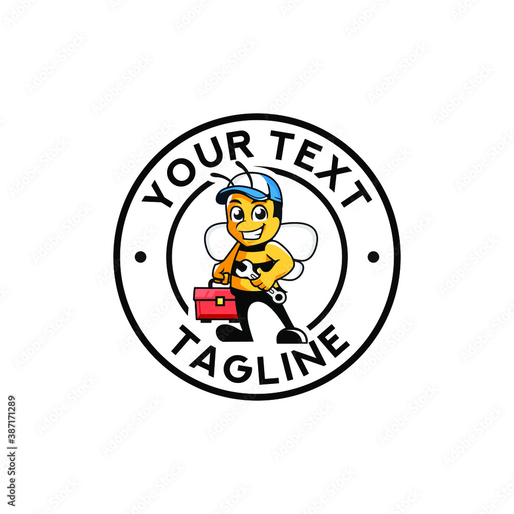 Maintenance cartoon bee with toolbox character mascot logo Premium Vector Maintenance cartoon bee with toolbox character mascot logo Premium Vector