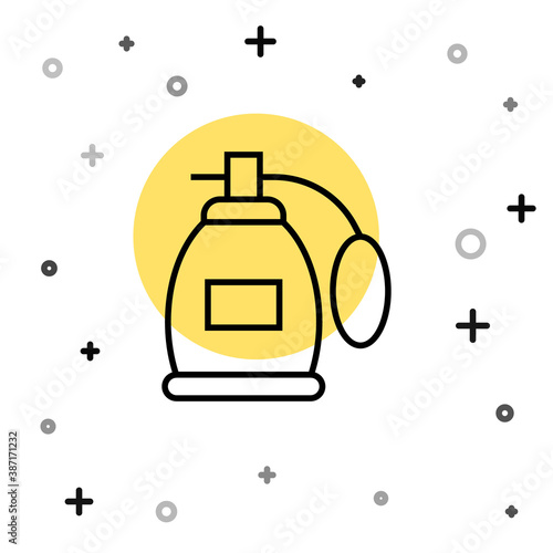 Black line Perfume icon isolated on white background. Random dynamic shapes. Vector.