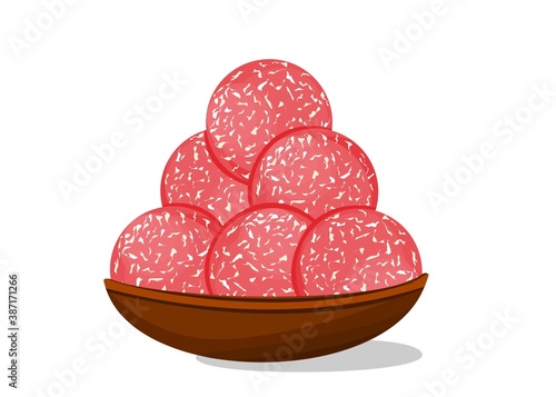 coconut,Nariyal laddu Indian Sweets or Mithai Food Vector