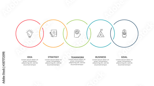 Circle elements of graph, diagram with 5 steps, options, parts or processes. Template for infographic, presentation.
