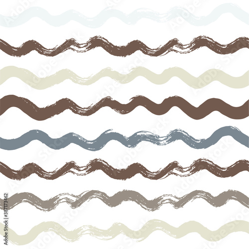 Wave stripes pattern, grunge sea stripe seamless background, brown and grey hand drawn brush strokes. vector grungy stripes, paintbrush line backdrop © Good Goods