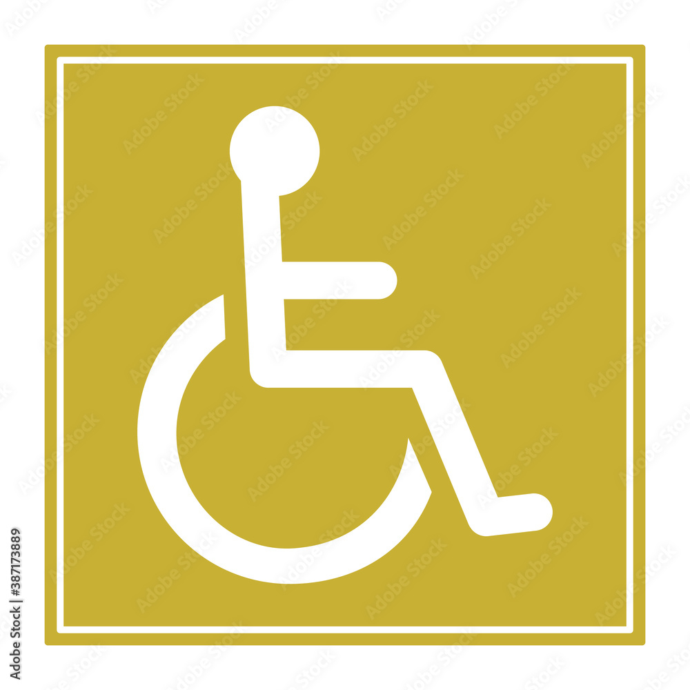 White disabled sign on a white square frame Gold background Vector illustration White disabled sign on a white square frame Gold background Vector illustration
