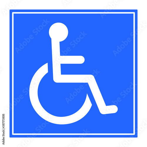 White disabled sign on a white square frame Blue background Vector illustration
